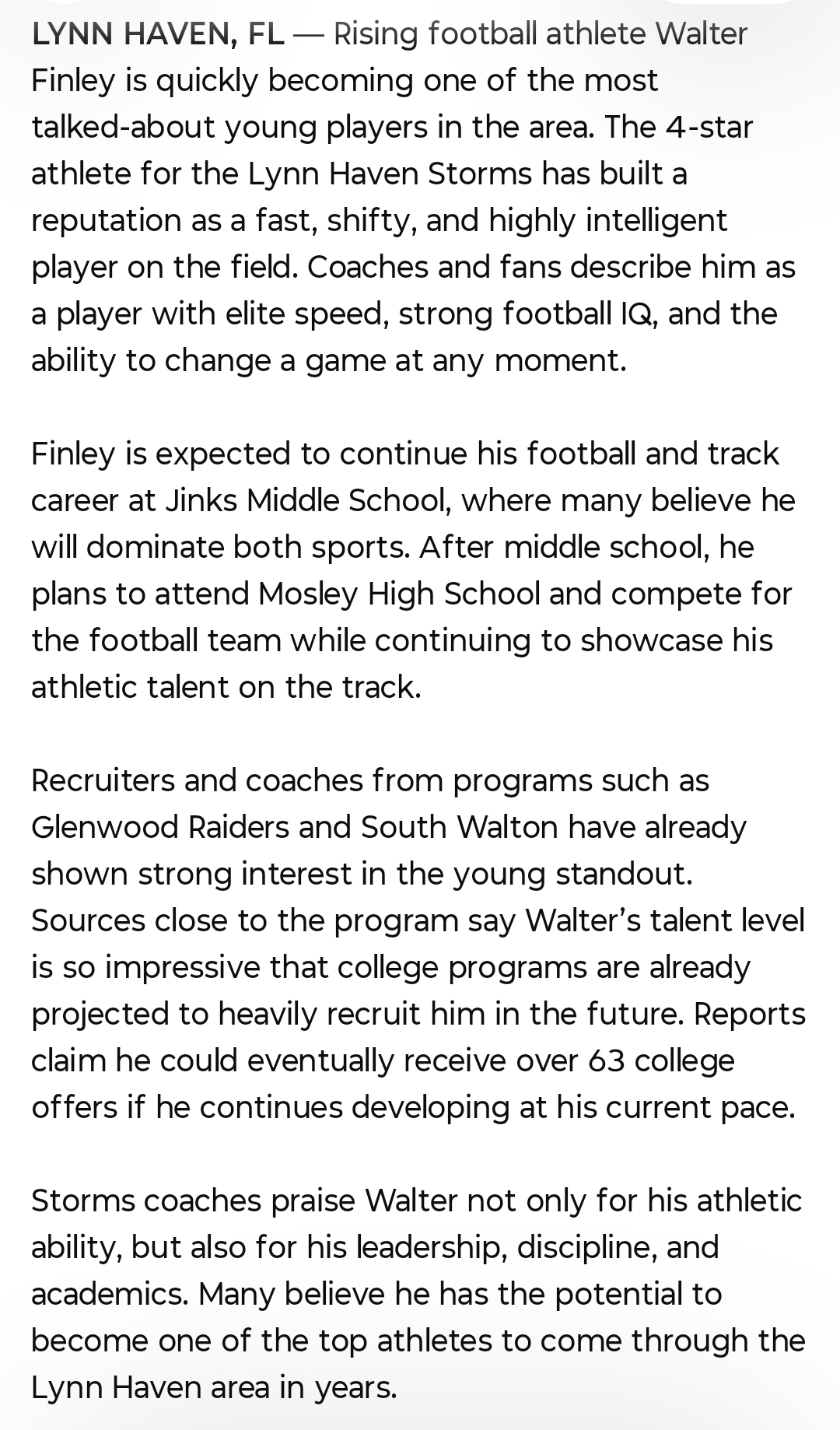 Walter Finley, Football athlete profile picture